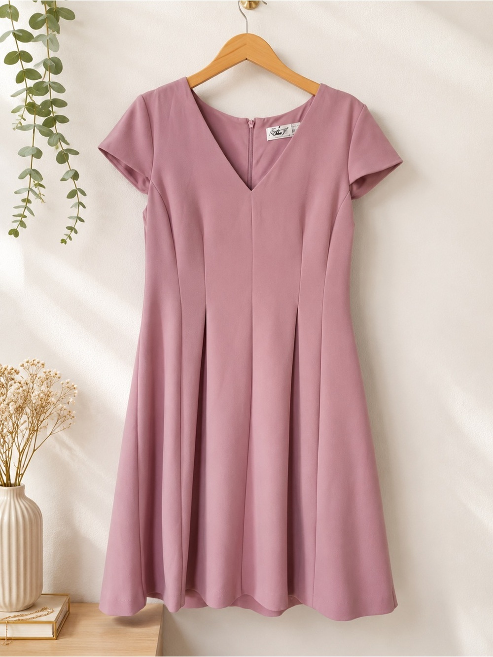 Eliza J Pink A-Line Midi Dress with V-Neck